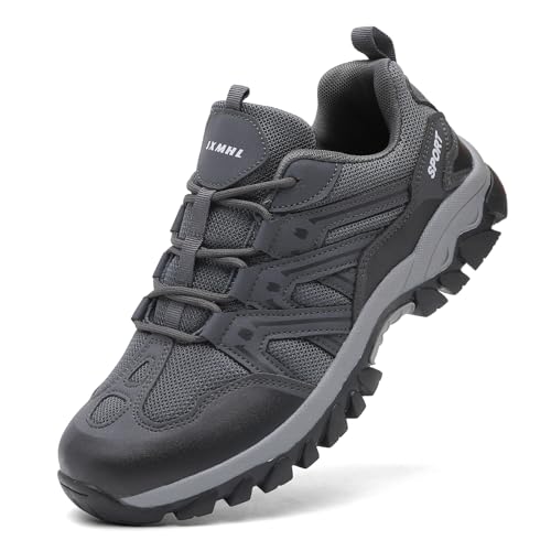 MAIZUN Men's Hiking Shoes Flexible Non-Slip Trekking Trail Shoes Lightweight Breathable Work Camping & Outdoors Walking Grey 7