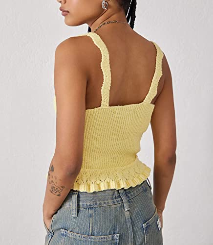 Image of HengShunRui Women Sleeveless Knit Vest Button Down Crochet Sweater Tank Top