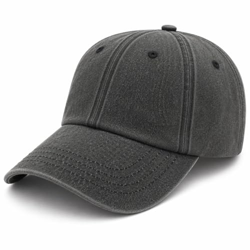 Image of GM Apparel Stonewashed Distressed Baseball Cap for Men Women Vintage Washed Cotton Adjustable Dad Hat Unisex Casual Outdoor (UK, Alpha, One Size, Black)
