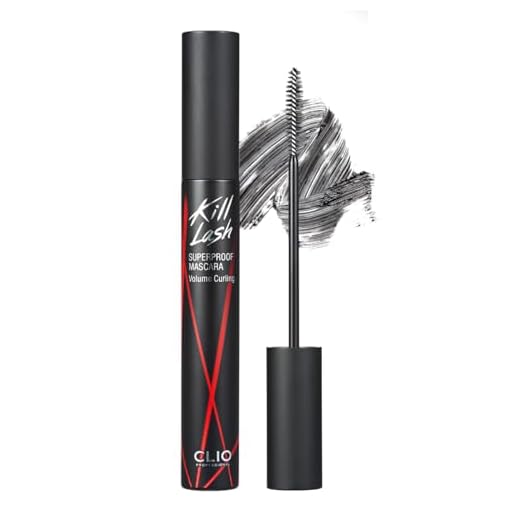CLIO Kill Lash Superproof Mascara, Ultra-Volumizing, Smudge-Proof, Clump-Free, Curl-Holding, Long-Lasting, 0.24 fl oz (002 VOLUME CURLING BLACK)