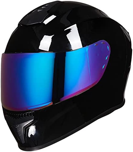 AUBOA Full Face Motorcycle Helmets for Adults Men and Women DOT Street Bike Racing Helmet with Tinted Visor Model MD-813 (Gloss Black, L)