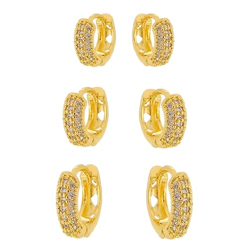 Trio De Brincos Argolas De Click Cravejadas Folheadas