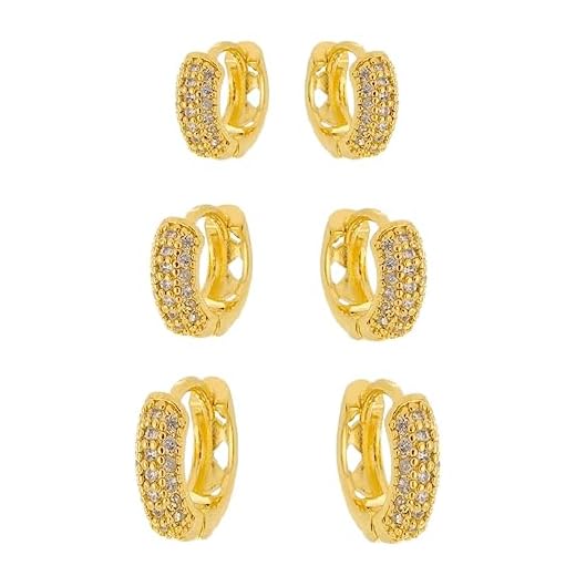 Kit De Brincos Trio 3 Argolas Cravejadas Micro Zircônia