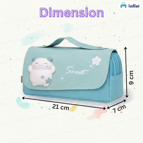 Image of FunBlast Multi-Purpose Pouch - Double Compartment Large Capacity Pouch - Happy Planet Zipper Pencil Case for Kids, Pencil Box for Kids, Stationary Pouch for Students School Supplies (Sky Blue-A)