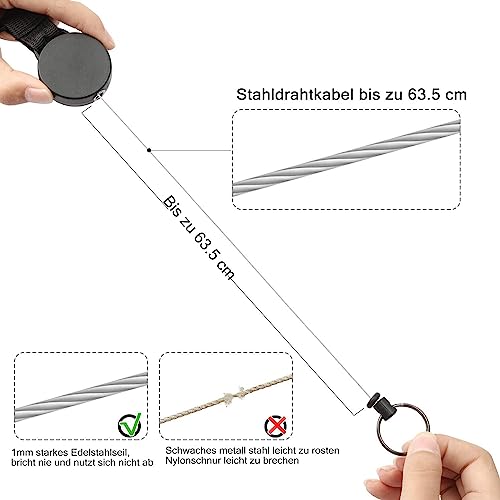 Schlüsselanhänger Ausziehbar, Einziehbarer SchlüSselband mit Multitool Karabiner, Ausweishalter JoJo mit Ausziehbar Stahlseilbis zu 63 cm, Schlüsselkette Schwarz 2 Stücke