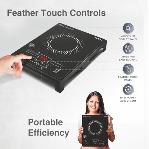 Image of Milton Elio Elite 16.0 Portable Induction Cooktop | Child Lock, LED Display Panel 5KV Surge Protection, Timer & Preset Menu Functions, 1600 W Feather Touch, Fast Cooking 3-Year Warranty on Coil