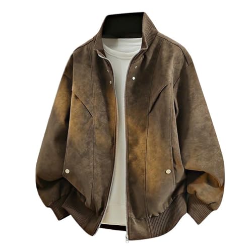 Chaqueta de cuero grueso con cuello de béisbol americano para hombre estilo urbano