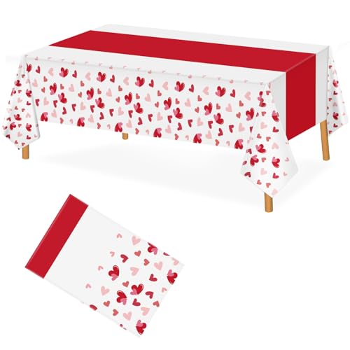 Image of Hxezoc 54 x 108 Inch Valentines Day Tablecloth, Disposable Heart Plastic Table Cover for Girls Kids Valentines Birthday Baby Shower Party Decorations Outdoor Indoor Party Supplies