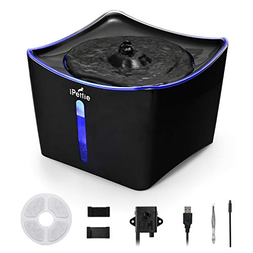iPettie Kamino LED Light Pet Water Fountain 3L/101oz, Ultra-Quiet Automatic Water Dispenser