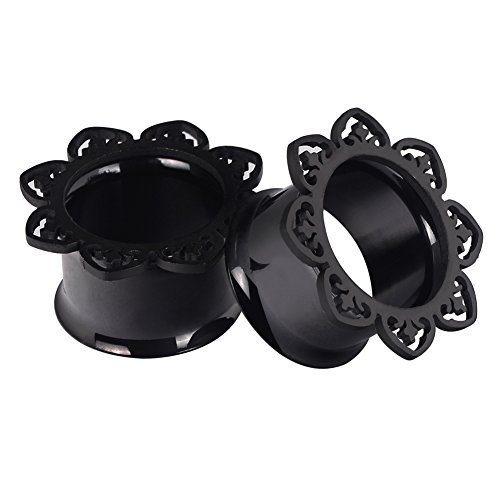 Longbeuaty - Túnel dilatador en forma de flor, de acero inoxidable, tunnel plug, dorado / plateado / negro, negro, 8 mm Cover