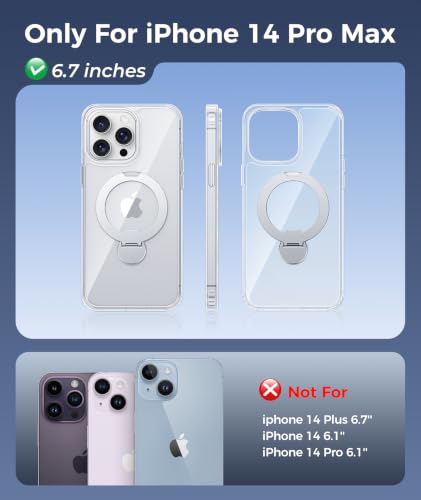 Image of FNTCASE for iPhone 14 Pro-Max Case: [360 Spin Magnetic Stand] [Compatible with Magsafe] [Screen Protector] Clear Magnetic Phone Cases Anti Yellowing Shockproof Protective Phone Cover - Clear