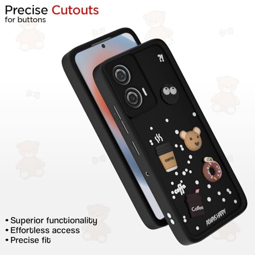 Image of Bintage Cute Fun Taddy Cartoon 3D Ball Bear Milk Cake Coffee Silicon Case Full Body & Camera Protection Back Cover Compatible for Motorola Moto G85 5G - Black