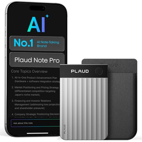 Image of Plaud Note Pro, AI Note Taker for in-Person /Online Meetings and Calls, Smart Transcription & Summarization, Clear Audio, Ultra-Slim Design, Secure Data, Case Included, Black