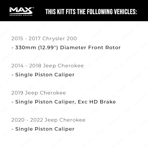 Image of MAX Advanced Brakes - Front Brake Kit For 2014-2022 Jeep Cherokee (w /Single Piston Front Caliper)| Carbon Ceramic Brake Pad and Rotor Kit| Daily Performance Geomet Coated Cross-Drilled Brake Rotors