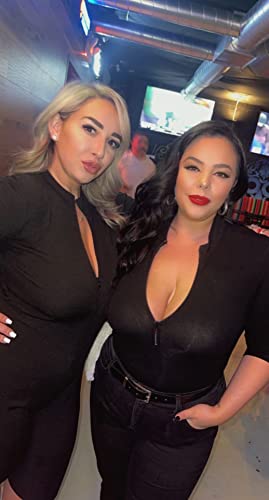 BUENOS NINOS Sexy Body für Damen mit Reißverschluss vorne, Stehkragen, kurze Ärmel/lange Ärmel, gerippter Body, schwarz 2, XXL