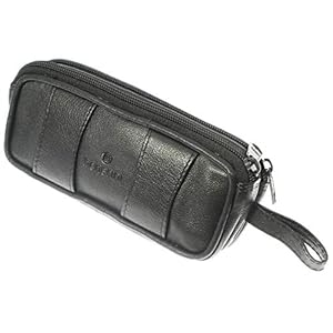 benerini Étui à lunettes double en cuir de chèvre noir et rose violet violet avec boucles de ceinture – boucle de porte-clés