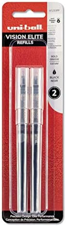 uniball Vision Elite Rollerball Pen Refills, Bold Point (0.8mm), Black, 2 Pack image 2