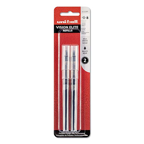 uniball Vision Elite Rollerball Pen Refills, Bold Point (0.8mm), Black, 2 Pack
