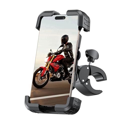 Image of Bovemanx Motorcycle Phone Mount Holder, [150mph Wind Anti-Shake][7.2inch Big Phone Friendly] Bike Phone Holder, Motorcycle Handlebar Cell Phone Clamp, Compatible with iPhone 16 Pro Max, Tangerine