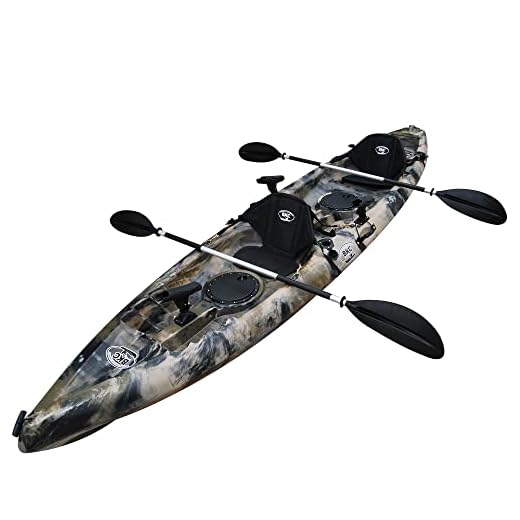 BKC TK181 Angler 12-Foot, 8 inch Tandem 2 or 3 Person Sit On Top Fishing Kayak w/Padded Seats and Paddles