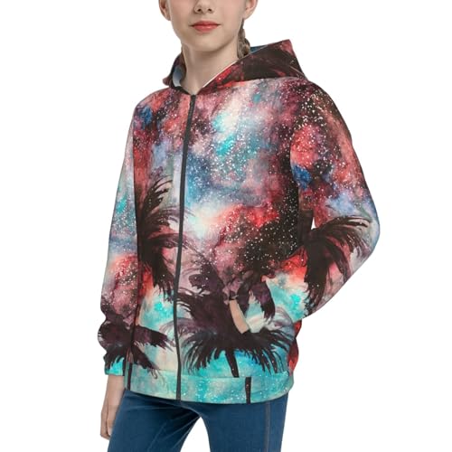 Tropical Night Kids Pullover Hoodies Boys Zip Up Sweatshirts Girls Athletic Clothes with Pocket