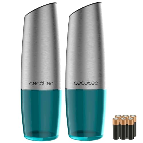 Cecotec Molinillos de Especias Eléctrico InstantMill Gravity Duo. Cuerpos de Acero Inoxidable con función gravity, Amoladora Cerámica, Molienda Ajustable, Ventanas de acrílico, Luz LED, 2 Uds