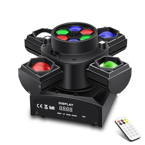 ENDYSHOW Moving Head DJ Lights,100W 4IN1 RGBW LED Moving Head Light with 6 Lighting Effects,4 Arms Stage Moving Head Lights for Sound Activated DMX512 DJ Stage Light for DJ Party Disco KTV Club
