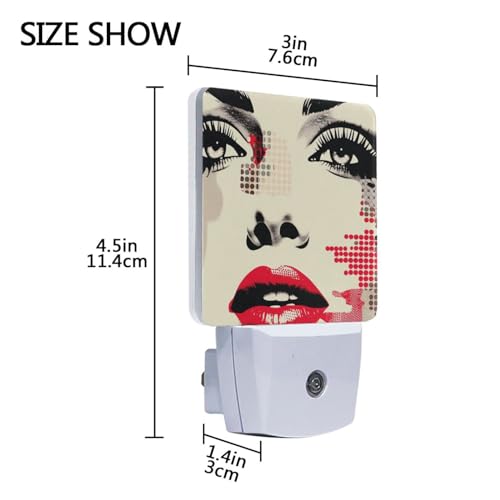 Image of Woman Face Night Lights 2 Pack Plug-in Wall Led Nightlight Auto Dusk-to-Dawn Sensor Lamps for Bedroom Kitchen Bathroom