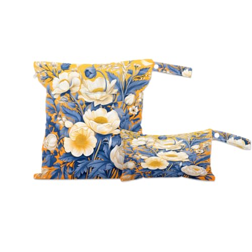 2 Pack Wet Bags for Swimsuits, Colorful Flower Waterproof Washable Dirty Clothes Bag Abstract Flower Wet Dry Bag with Zipper Pocket Bathing Suit Workout Bag Wet Swimsuit Bag for Travel Beach
