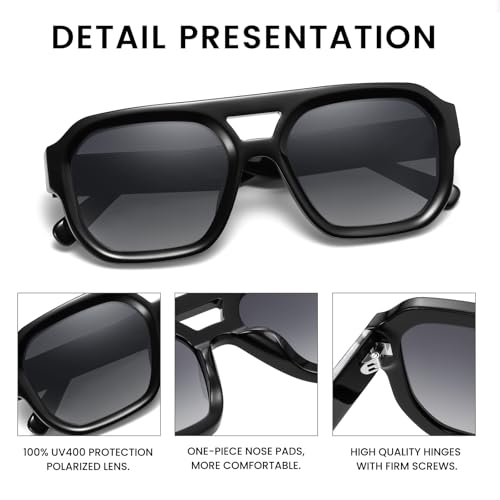 Image of DUCO Retro Square Aviator Sunglasses for Women Men Classic Vintage Trendy 70s Shades UV protection Sun Glasses DC2358