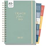 Häfft® Lehrer-Planer 2026/2027 Deluxe A5+ Lehrerkalender mit Leinen-Einband und Spiralbindung, Schulplaner 26/27 für Grundschule, weiterführende Schulen & Referendariat Green Canvas