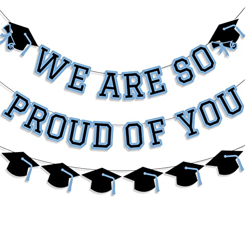Image of We Are So Proud Of You Banner Graduation Party Decorations Congrats Grad Cap Garlands Wall Sign Light Blue