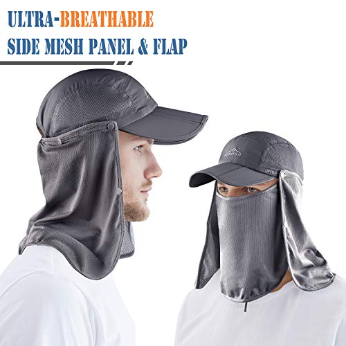 Ellewin Outdoor Fishing Flap Hat Upf50 Sun Cap Removable Mesh Face Neck Cover, D-Grey/ Mesh Neck Cover, M-L-Xl #TOP3
