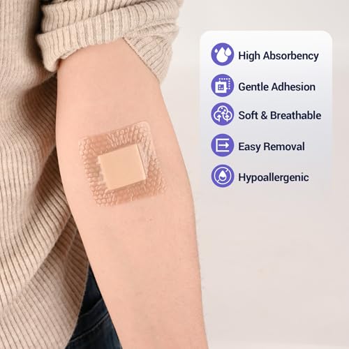 VitaFoam Silicone Foam Dressing 2\" x 2\" with Border, High Absorbency Wound Bandage, Gentle Adhesion, Soft Breathable Silicone Bandages for Wound Care, Pack of 10