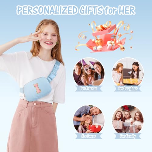 Image of Gitus Birthday Gifts for 10 11 12 13 14 15 16 Year Old Girls Personalized Gifts for Women Initial Fanny Pack Crossbody Bag Belt Bag Cute Preppy Stuff for Teen Girls Teenage Girl Gifts (Icing Blue-I)