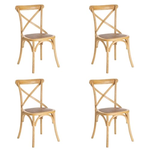 LOLAhome - Pack de 4 sillas de Comedor Aspas de Madera de Olmo Color Natural con Asiento de ratán Trenzado en Tono Natural