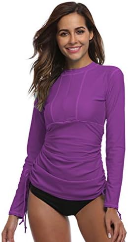 Women's Long Sleeve Rash Guard Wetsuit Swimsuit Top UV Sun Protection (901 L, Purple)