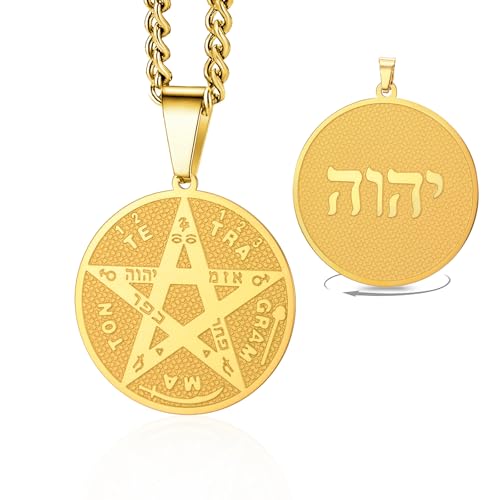 VASSAGO Collier pentagramme tétragramme Pour Hommes Femmes Pendentif Pentacle Nom hébreu de Dieu symbole Protection amulette Wicca païen bijoux cadeaux...