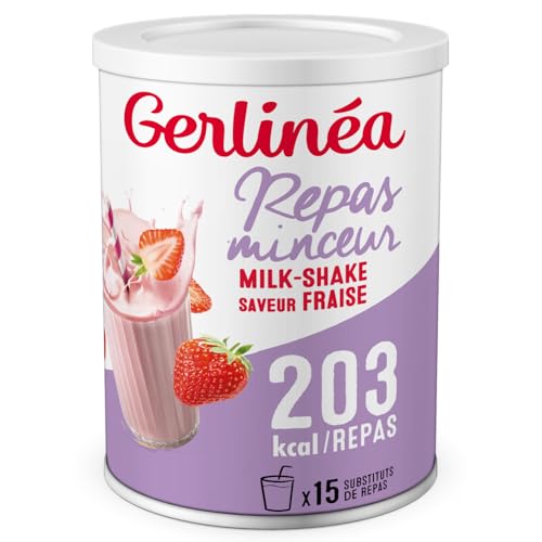 GERLINÉA – Boisson Milkshake Fraise – Substitut de Repas Minceur Riche en Protéines – 13 Vitamines & 10 Minéraux – Faible en Graisses Saturées – 15 Repas Facile à Préparer, 436 g