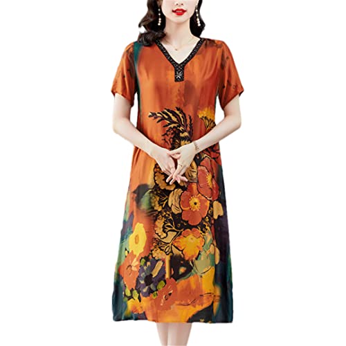 Robe midi en soie col V anti-transpiration vêtement fluide 4XL