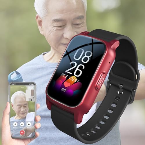 Fall Alert Devices for Elderly, Smart Watch for Seniors with HD Video Call, Fall Detection, GPS ＆ IP67 Waterproof, Gifts for Parents And Elders,Red