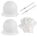 Produktbild Dadabig 2 Set Haare Färben Hervorhebung Kappe, Silikon Strähnchenhaube Cap Set mit 2 Metallhaken und 100 Handschuhe Wiederverwendbare Haarefärben Zubehör für Professionelle Salon Friseur