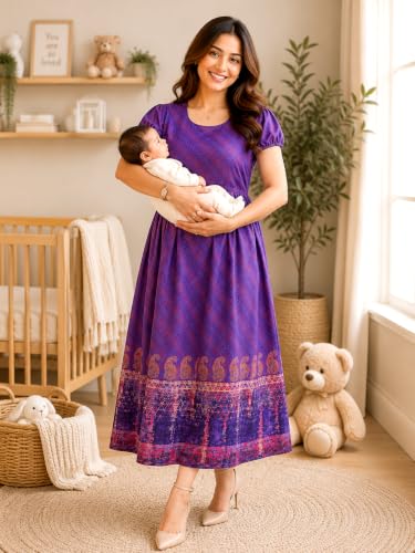 Image of RITIJYA Zipless Feeding Kurta Dress for Women | Maternity Nursing Kurti, No-Zip Easy Access | Extra Pleats Pre to Post Pregnancy | Quick-Dry Fabric | S-4XL