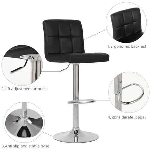 مقاعد بار من جولدن لايك مع مسند ظهر، خارجي من الجلد، رافعة غاز دوارة قابلة للتعديل، مسند قدم وقاعدة من الكروم لبار الافطار والمنضدة والمطبخ ومقاعد البار المنزلية (قطعة واحدة)