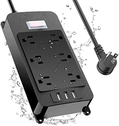 Outdoor Power Strip Weatherproof with 3 USB Ports, Outdoor Surge Protector Waterproof 6 Outlets 6 ft Extension Cord, Overload Protection, Mountable for Bathroom Kitchen Patio Cruise Ship