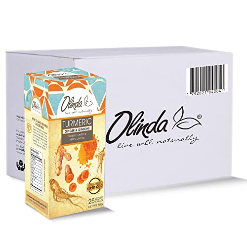 Olinda Turmeric, Ginger, And Ginseng Herbal Tea, Anti-Inflammatory, Antioxidant-Rich | Caffeine-Free Tea Bags, Brew Hot Or Cold, 28 Tea Bags - Pack Of 6 #TOP25