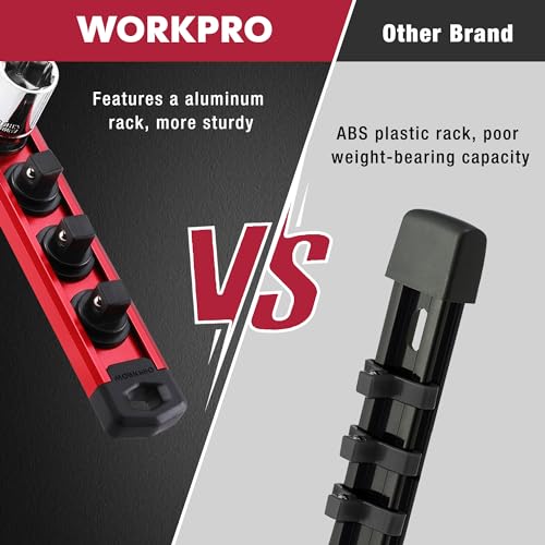 Image of WORKPRO Magnetic Socket Organizer, 1 /2-Inch Drive Aluminum Alloy Sockets Rail, Heavy Duty Sockets Holder, Socket Rack Kit 1 /2-Inch x 10 Clips (Red)