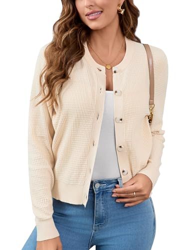 Womens Long Sleeve Cardigan Knit Shrugs for Dresses Crew Neck Button Down Bolero Cardigans Sweaters