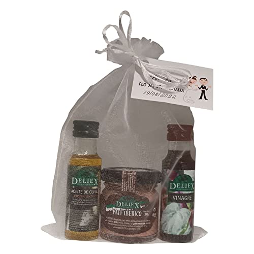 Regalo con miniaturas de Aceite de Oliva y Vinagre junto con un t...