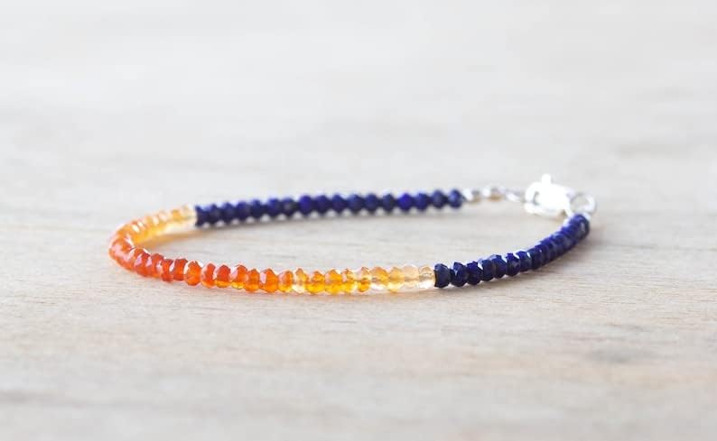 Miniatura 2 de Cornalina y lapislázuli 0.118 in rondelle forma de rondelle cuentas de piedras preciosas de corte facetado pulsera de 7 pulgadas con plata de ley